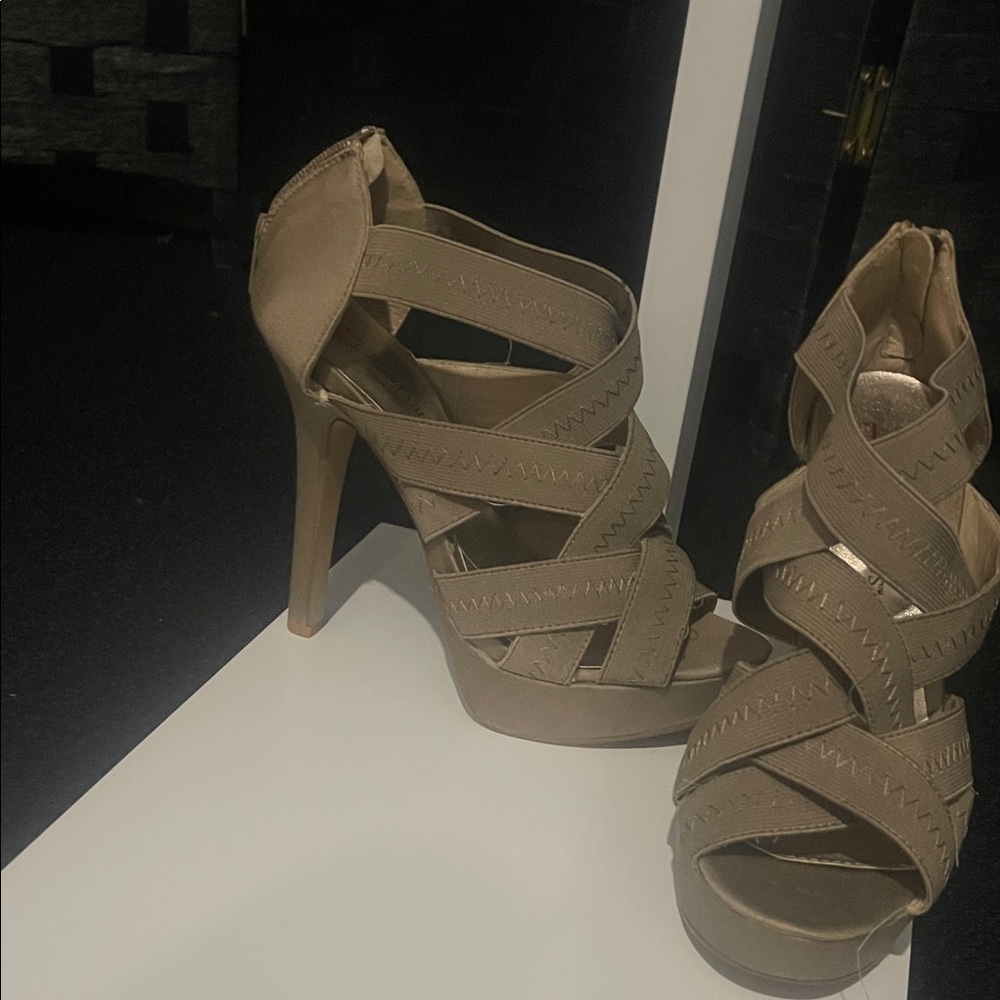 JustFab Tan Strappy Heels